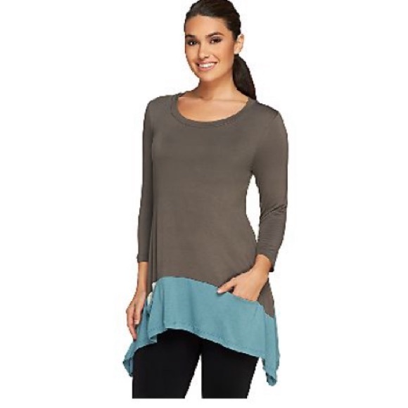 DONATED 🛑LOGO knit top 3/4 sleeve contrast hem & pockets. 1X - Picture 4 of 9